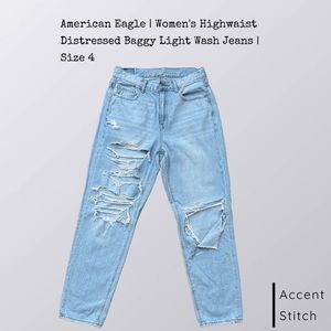 American Eagle | Women’s Mom Jeans High Waist Distressed Light Denim | Size 4